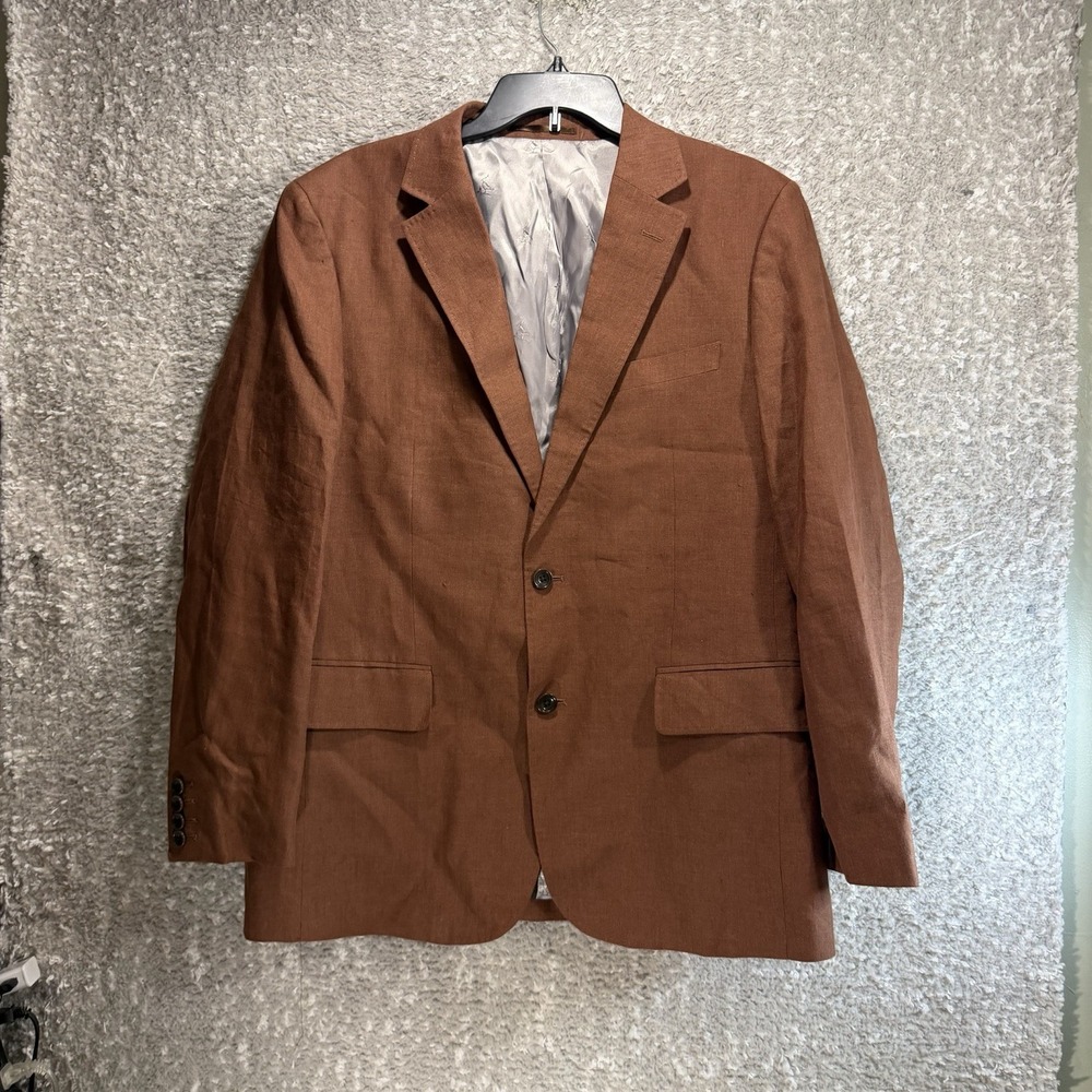 Charles Tyrwhitt Blazer Mens 42R  Slim Fit  100% Linen Sport Coat Jacket Brown